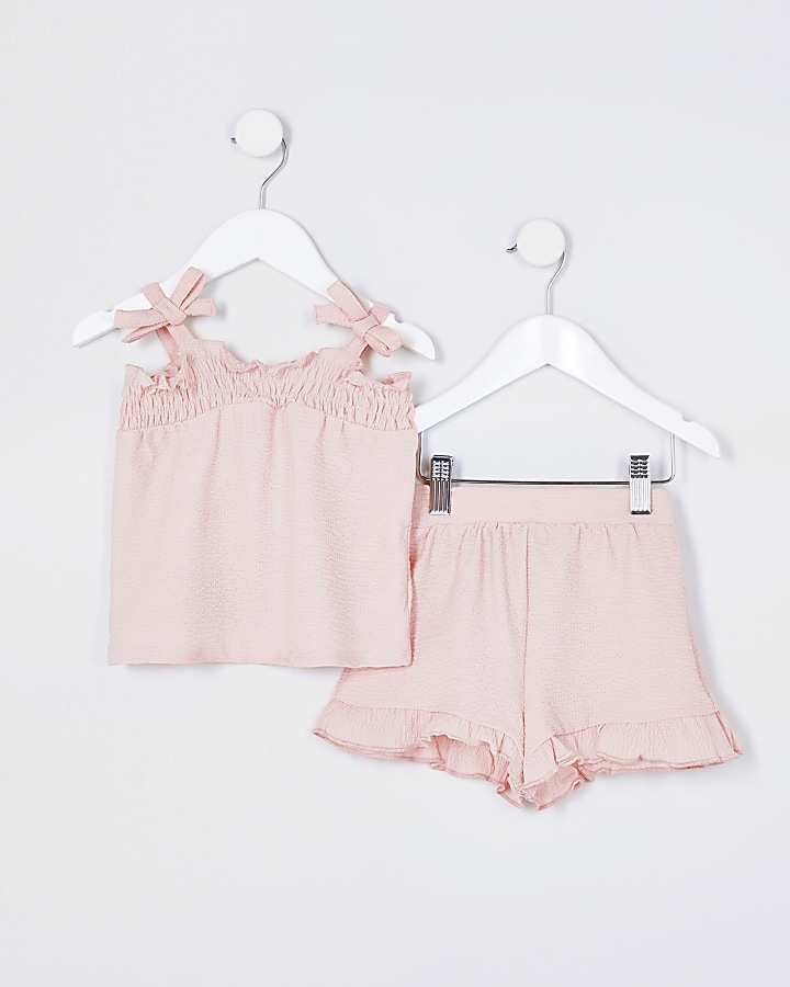 Mini girls pink bow cami outfit