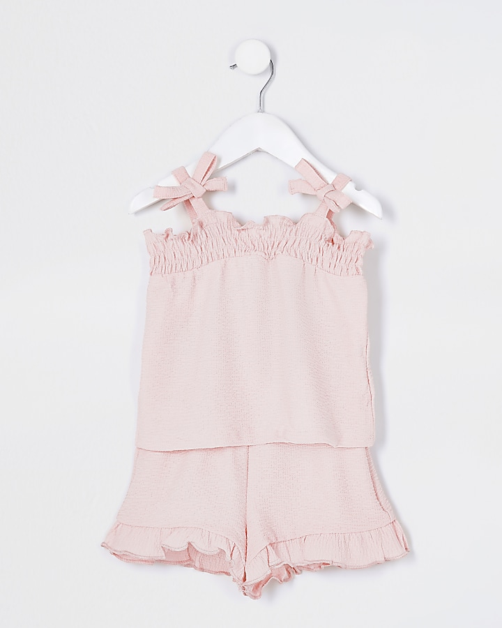 Mini girls pink bow cami outfit