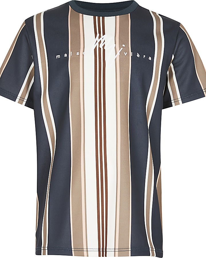 Boys navy 'Maison Riviera' stripe t-shirt