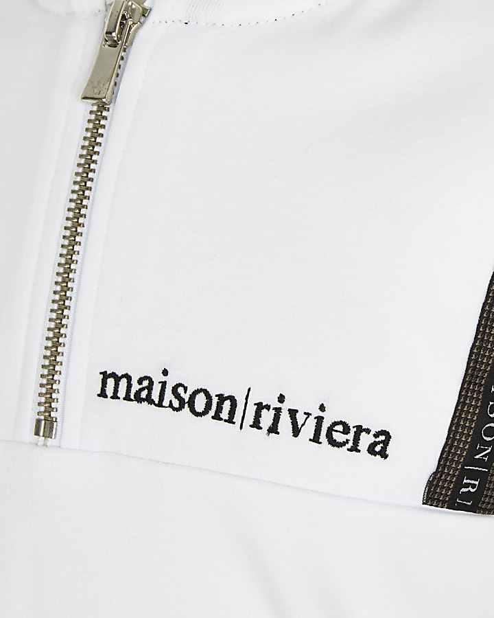 Boys white Maison Riviera zip polo shirt