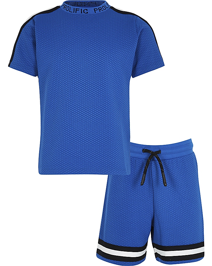 Blue texture tape t-shirt outfit