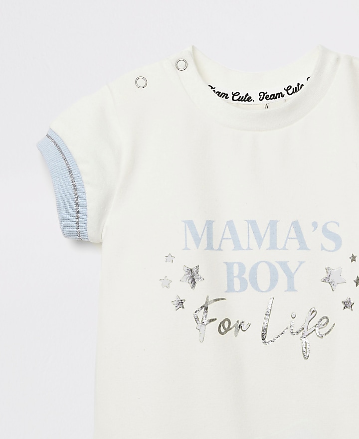 Baby ecru 'Mama's boy' foil print baby grow