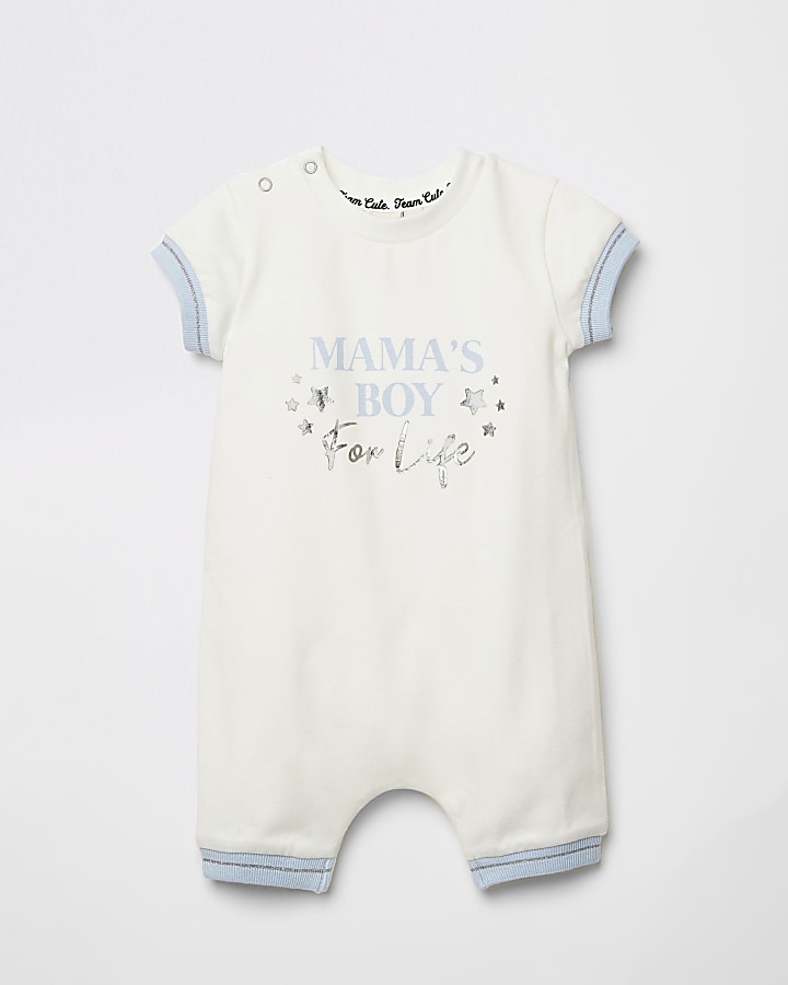 Baby ecru 'Mama's boy' foil print baby grow