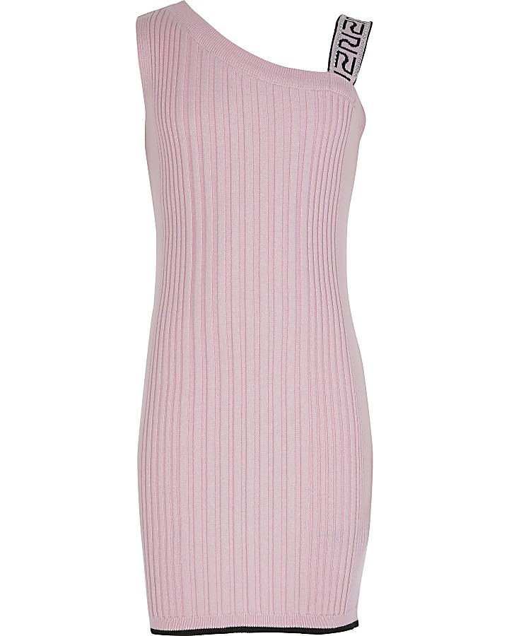 Girls pink one shoulder fitted dress