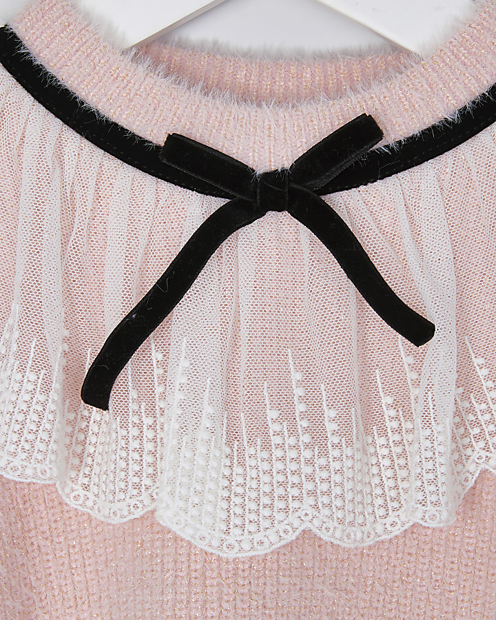 Mini girls pink collar detail jumper