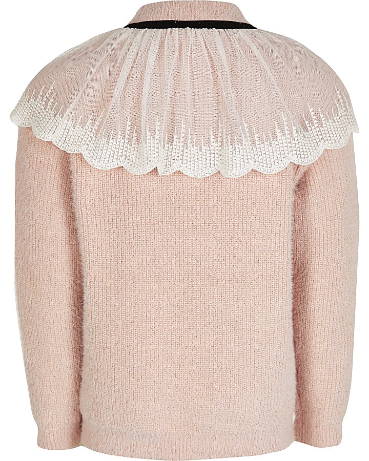 Girls pink collar detail jumper