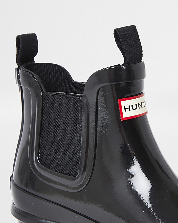 Girls Hunter black gloss wellington boots