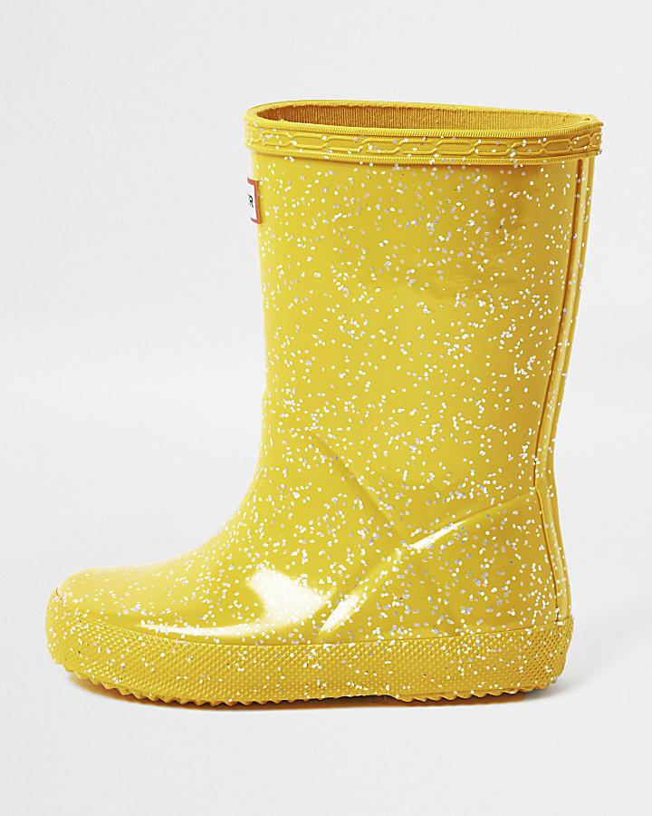 Mini girls Hunter yellow glitter wellie boots