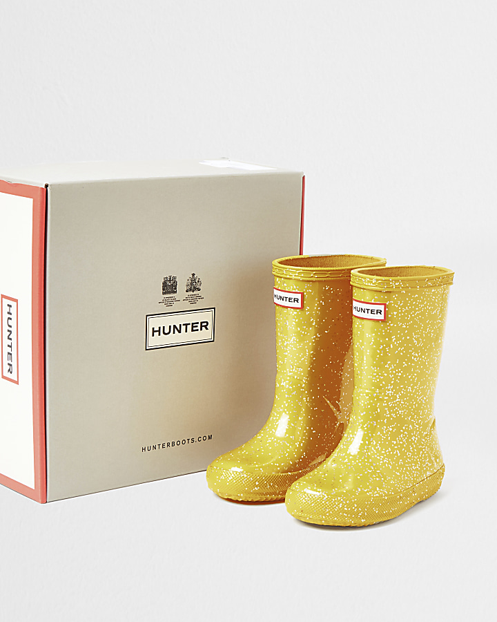 Mini girls Hunter yellow glitter wellie boots