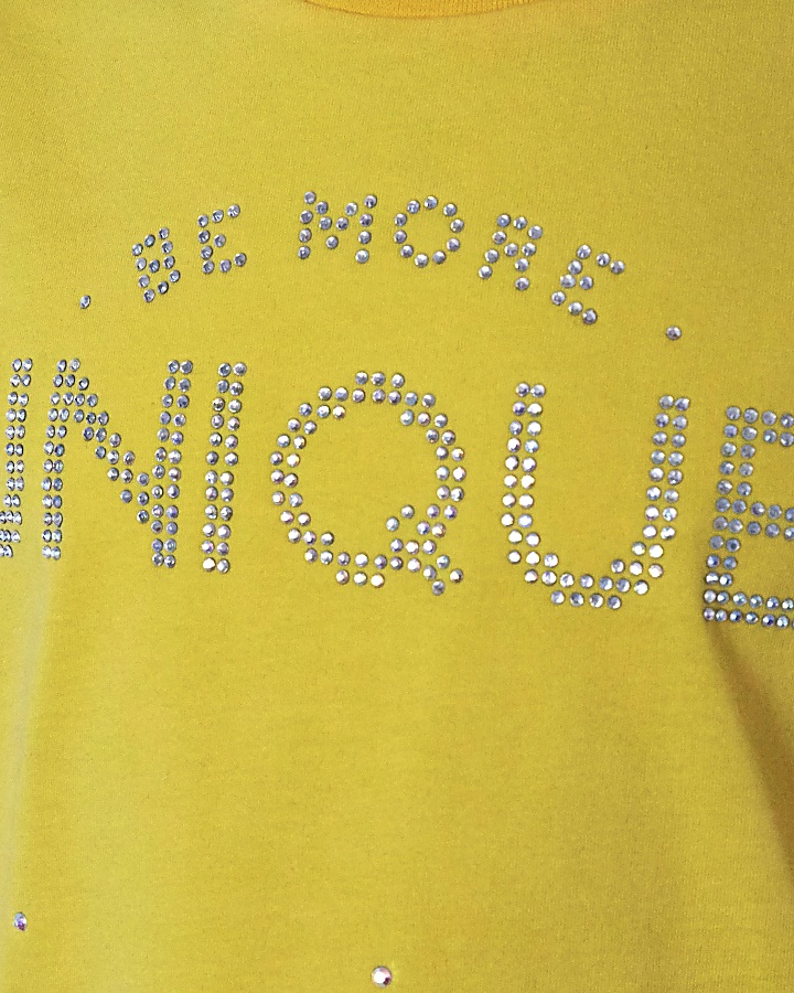 Girls yellow 'Unique' diamante T-shirt