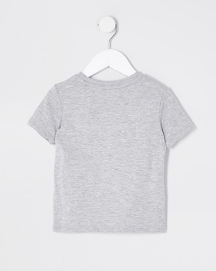 Mini boys light grey rebellious print t-shirt