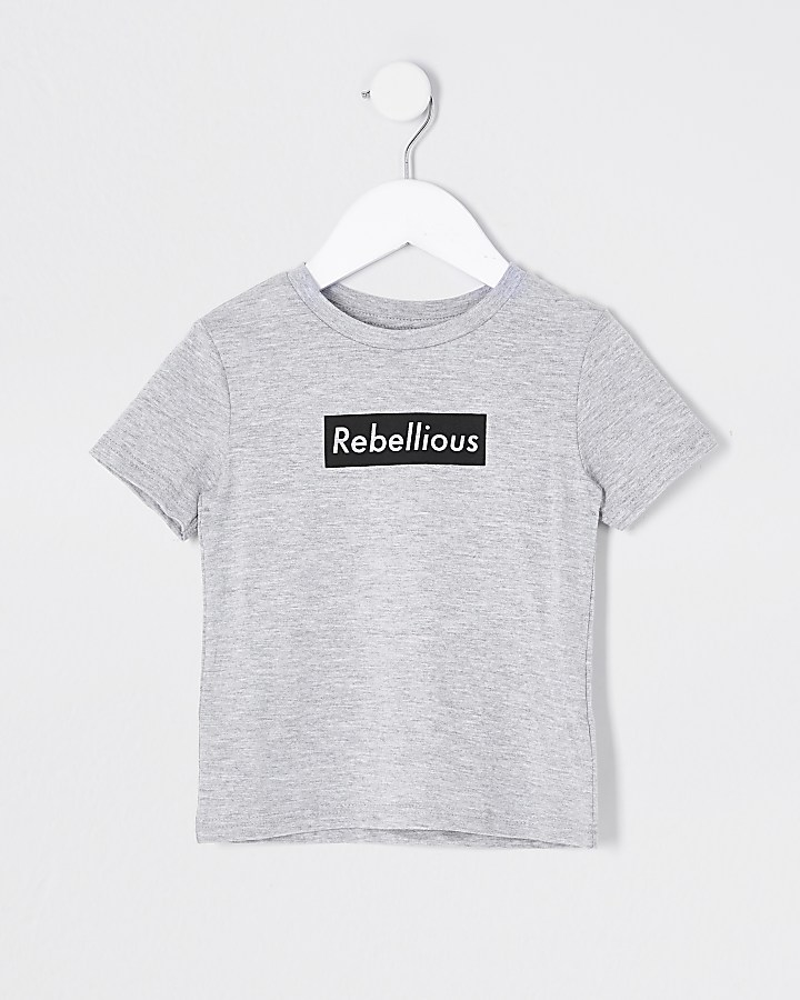 Mini boys light grey rebellious print t-shirt