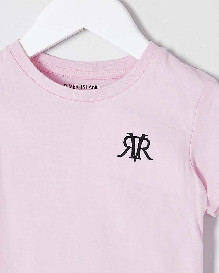 Mini boys pink 'River' embroidered t-shirt