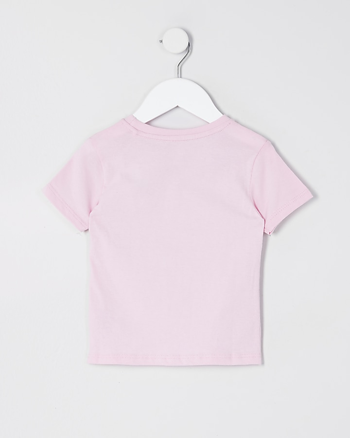 Mini boys pink 'River' embroidered t-shirt