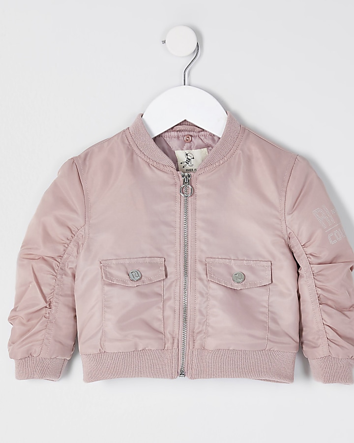 Mini girls pink padded bomber jacket