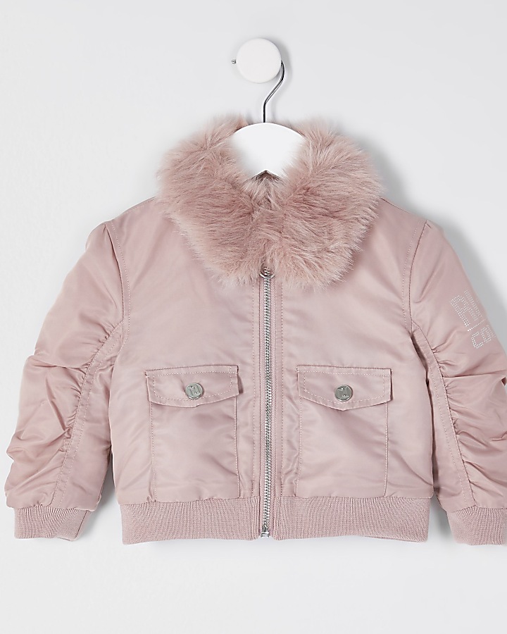 Mini girls pink padded bomber jacket