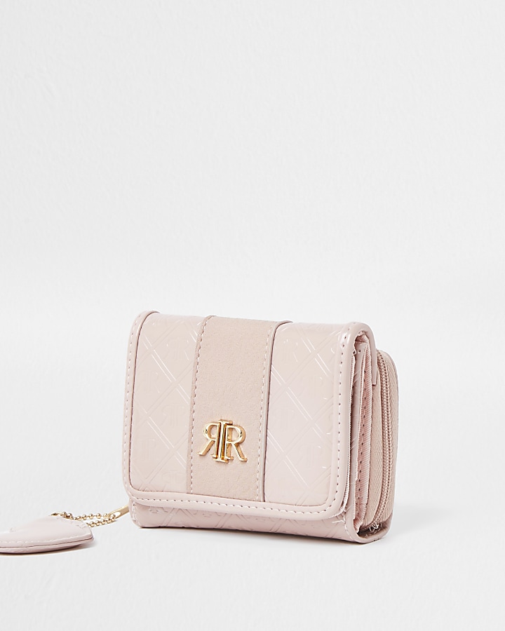 Girls pink patent monogram fold out purse