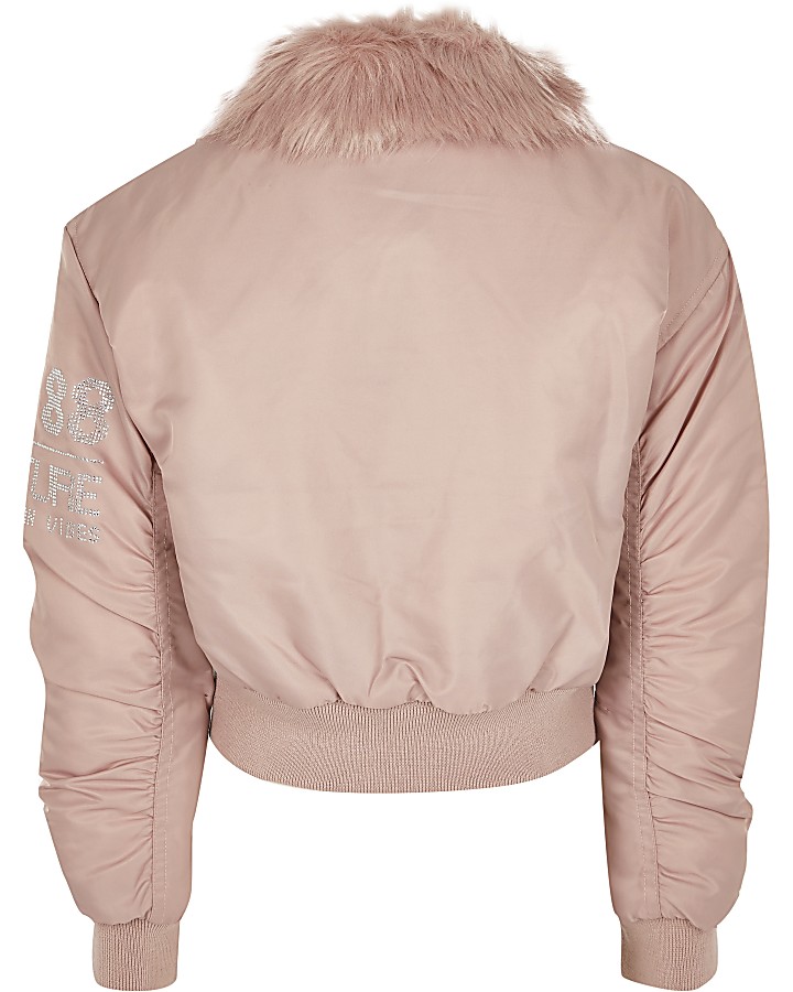 Girls pink padded bomber jacket