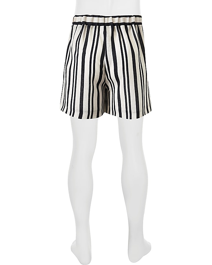 Girls cream stripe linen shorts