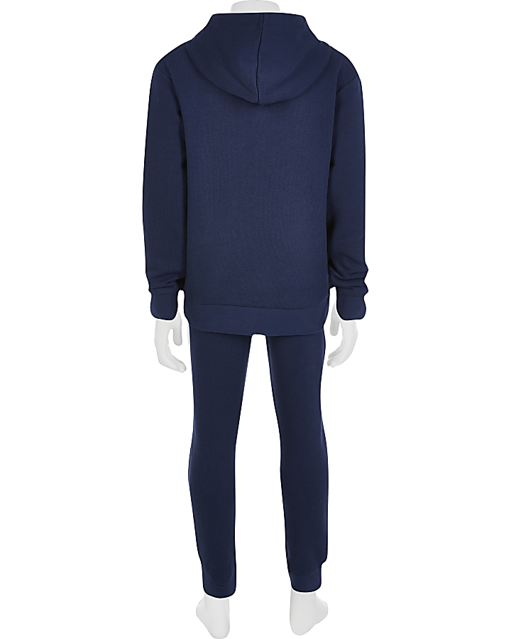 Boys navy hoodie and jogger zip up outfit