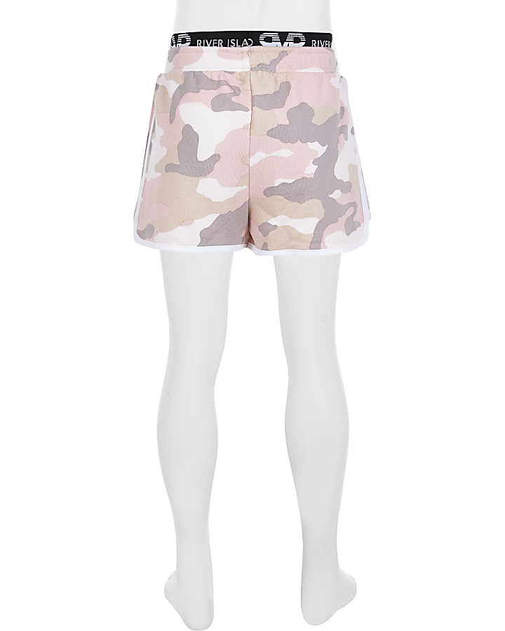 Girls pink camo runner shorts
