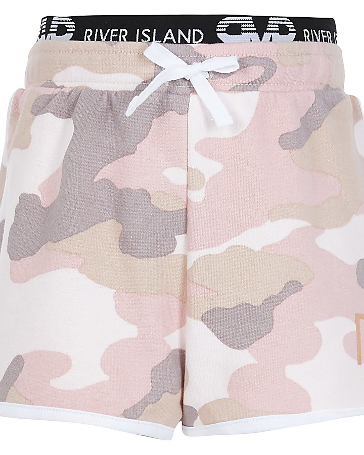 Girls pink camo runner shorts