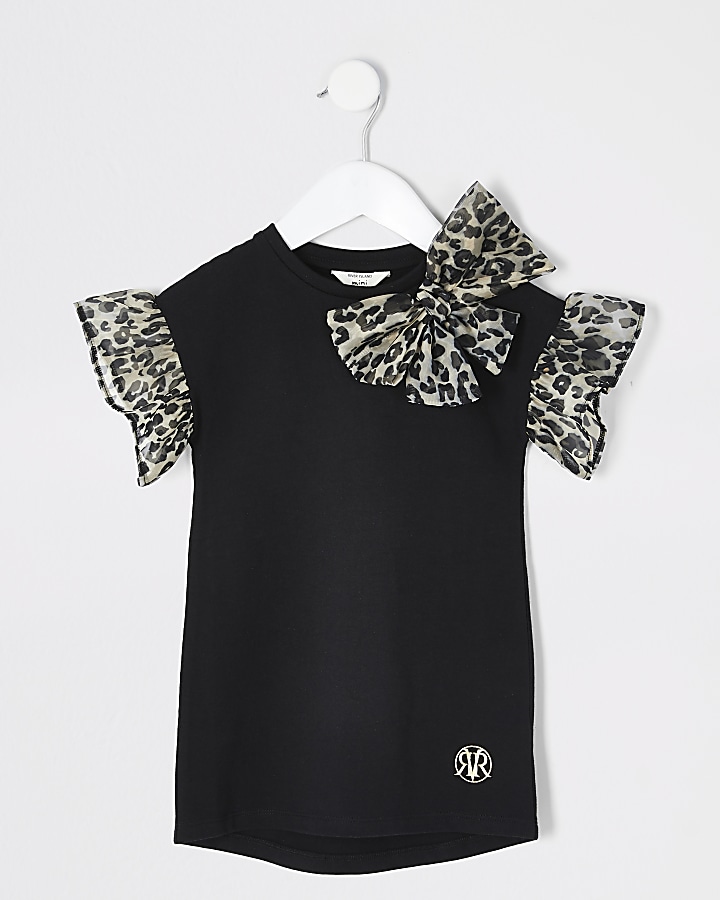Mini girls black organza T-shirt dress