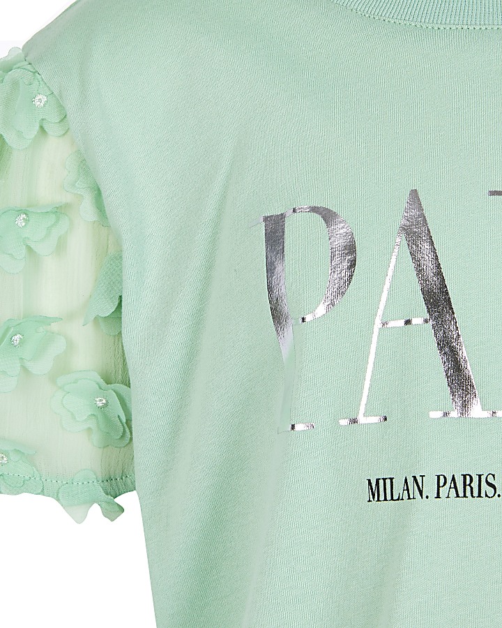 Girls green 'Paris' flower applique T-shirt