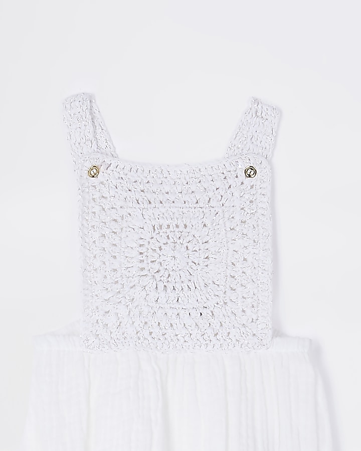 Baby girls white crochet knitted romper
