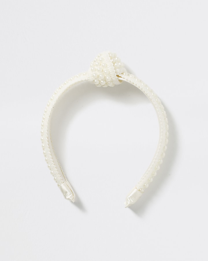 Girls cream pearl knot headband