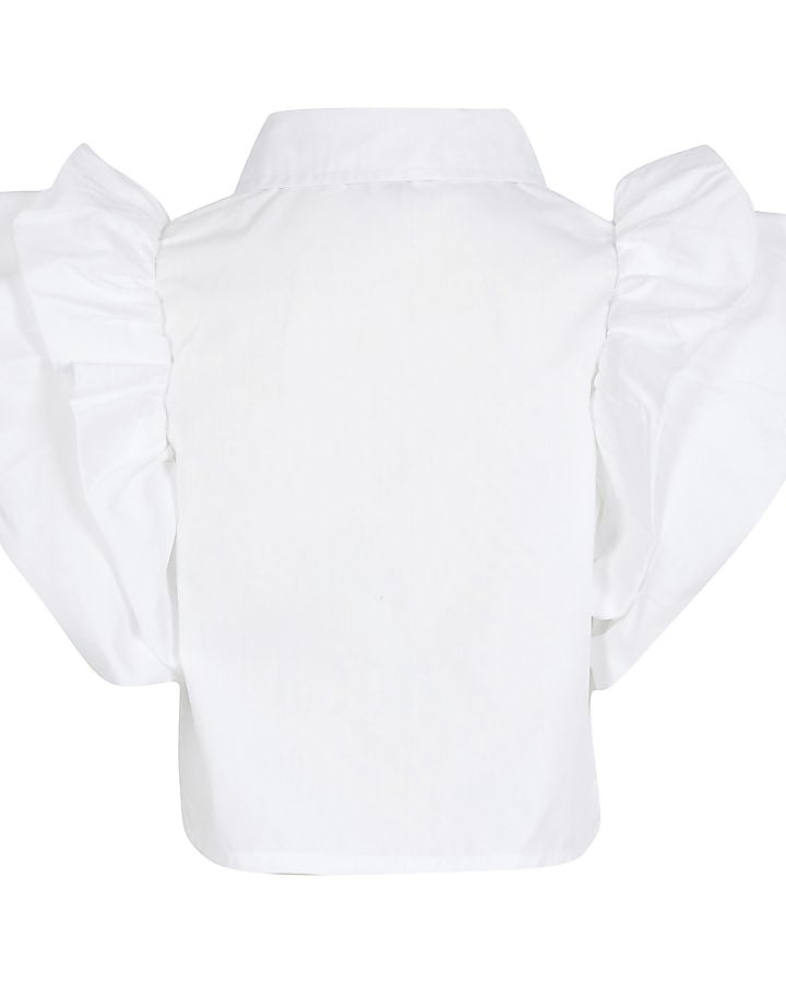 Girls white ruffle sleeve blouse