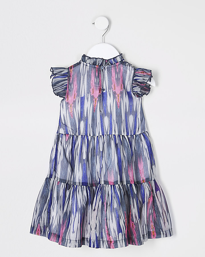 Mini girls blue chiffon tiered dress