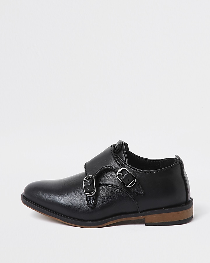 Mini boys black velcro monk strap shoe