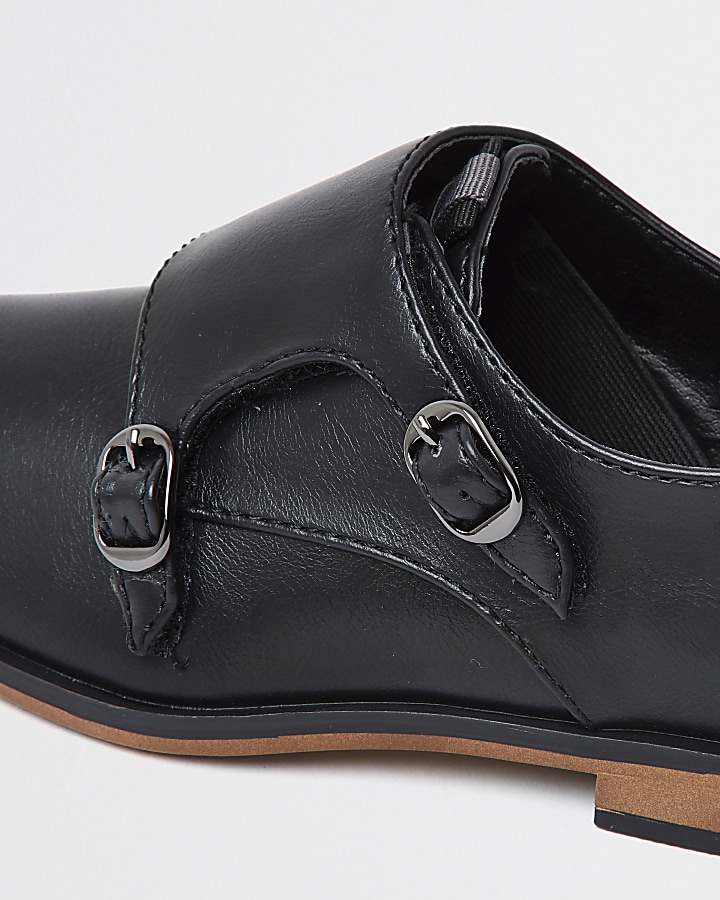Boys black velcro monk strap shoe
