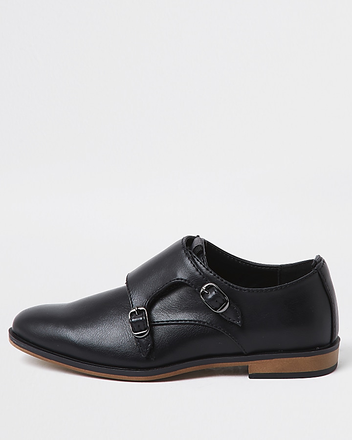 Boys black velcro monk strap shoe