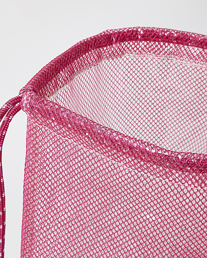 Girls pink mesh vinyl drawstring bag