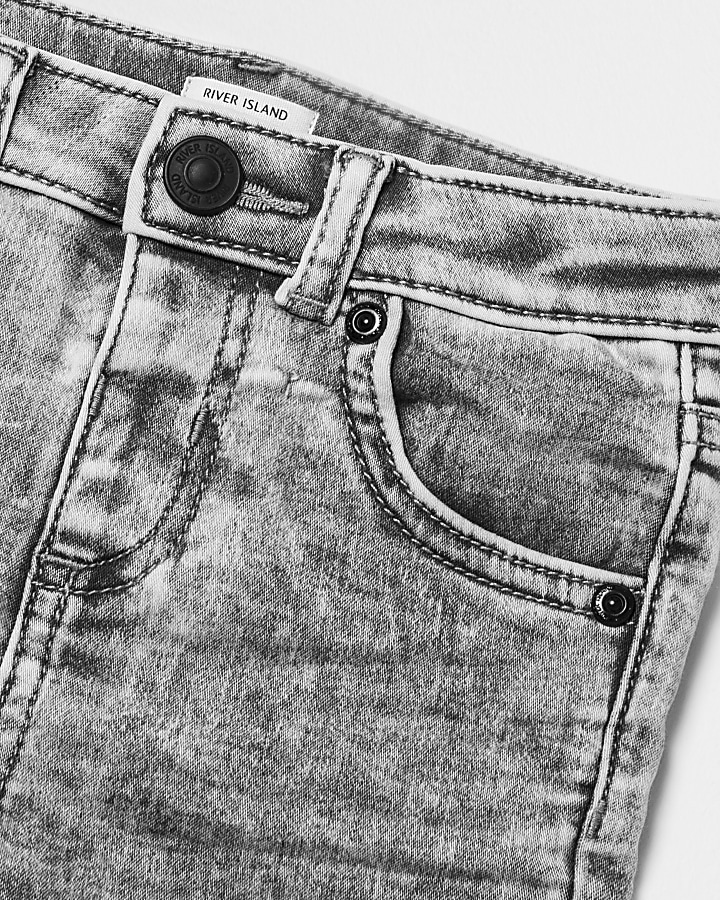 Mini boys grey acid wash skinny jeans