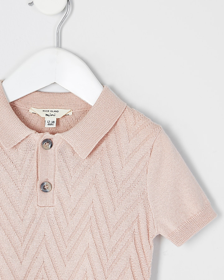 Mini Boys pink knitted polo shirt
