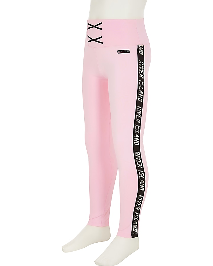 Girls pink RI Active side taped legging
