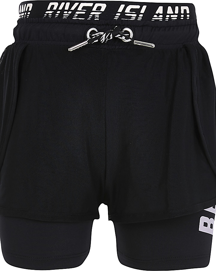 Girls black RI Active layer waistband shorts