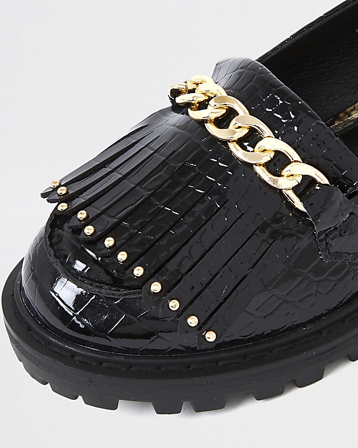 ​Girls black patent croc chunky chain loafer​