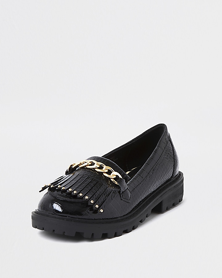 ​Girls black patent croc chunky chain loafer​