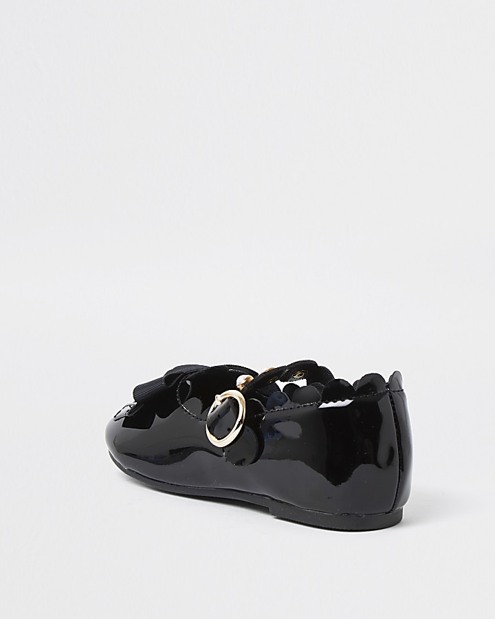 Mini girls black patent ballerina pump shoe