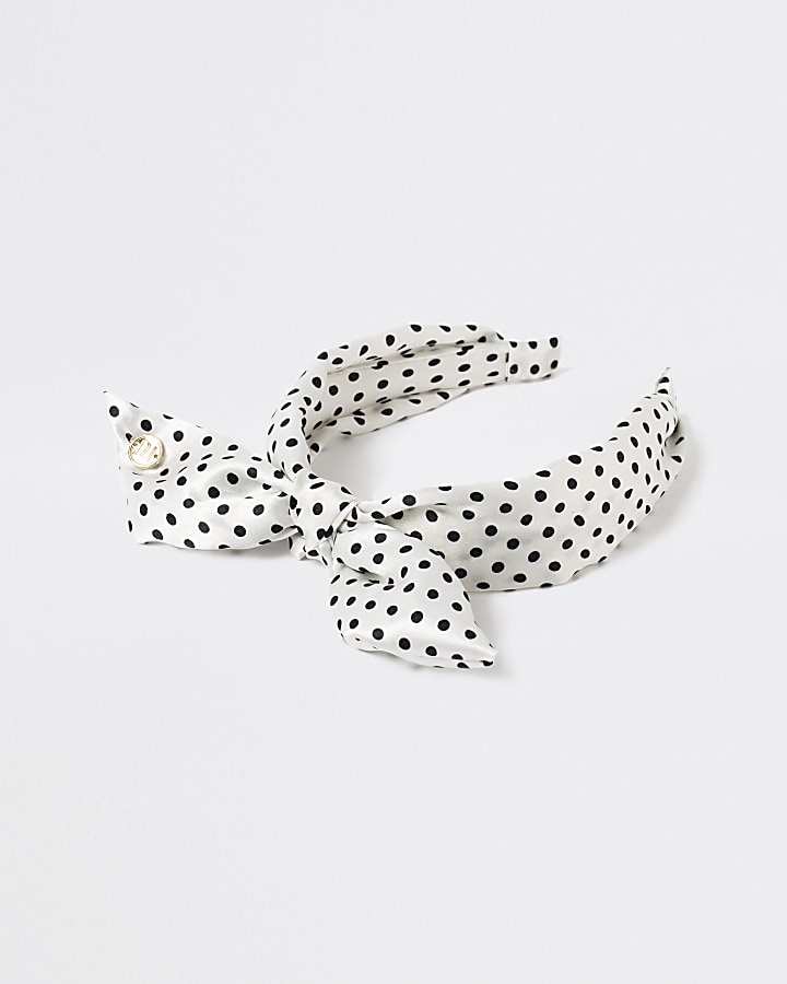 Girls black and white polka print headband