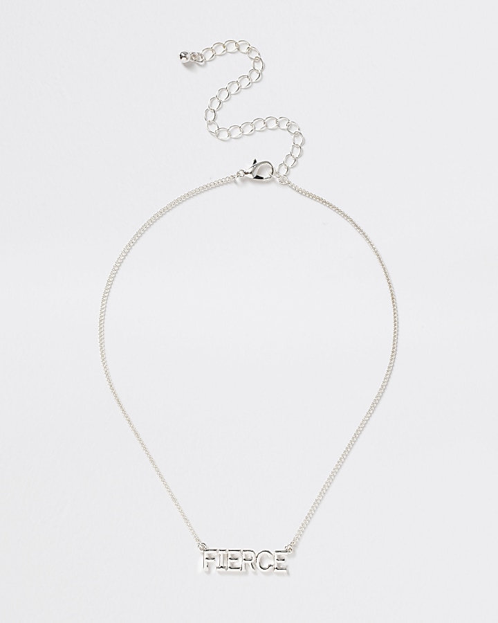 Girls silver tone 'Fierce' necklace