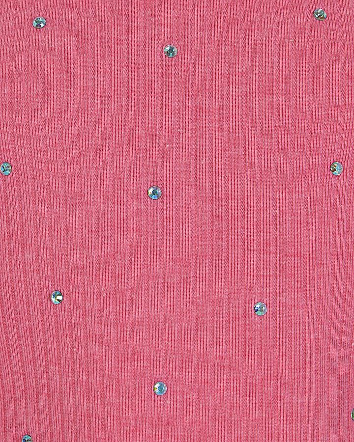 Girls pink embellished sleeveless crop top
