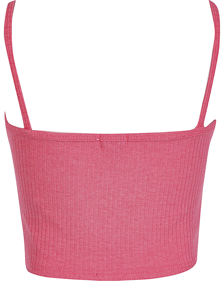 Girls pink embellished sleeveless crop top