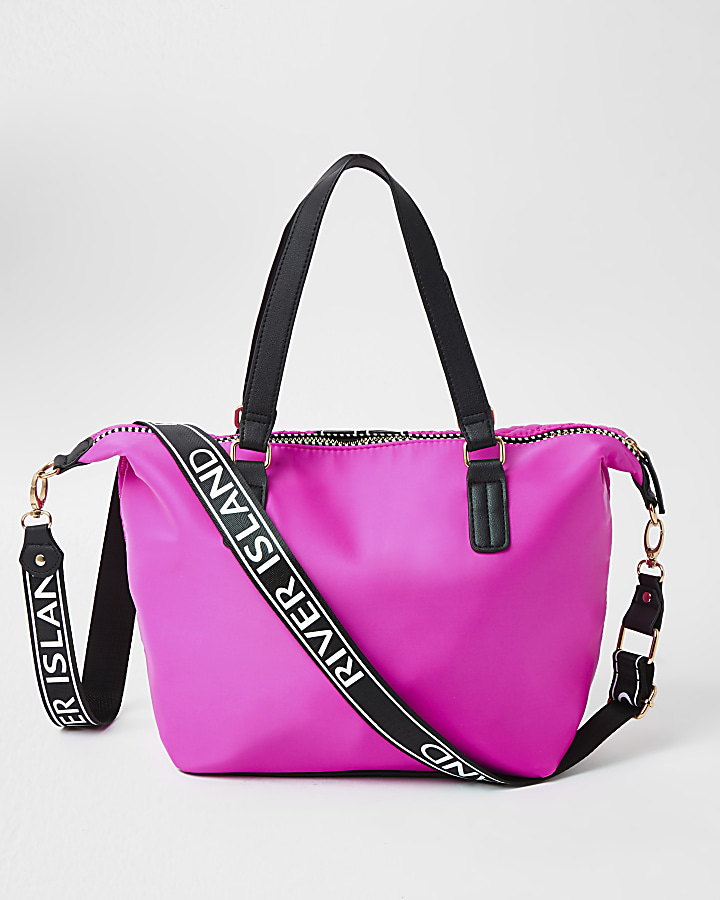 Girls pink quilted monogram shopper handbag
