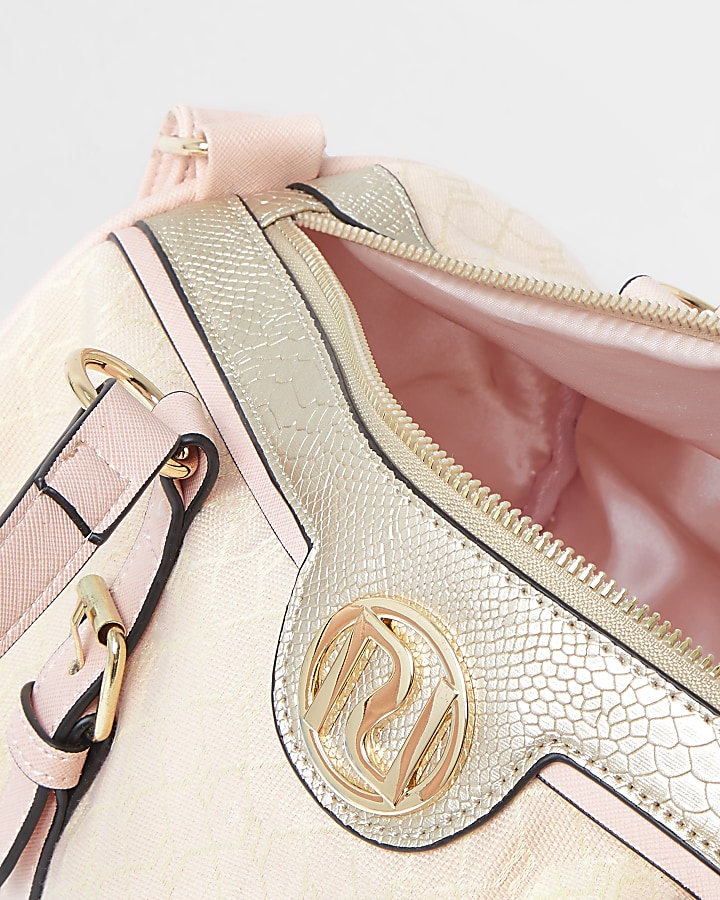 Girls pink strap pink jacquard holdall bag