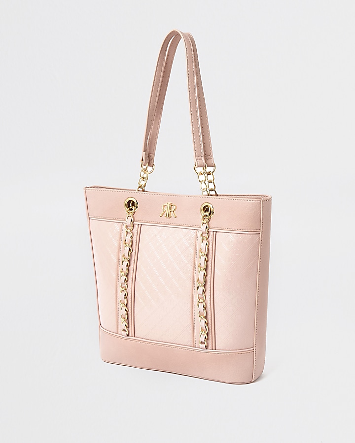 Girls pink monogram shopper bag